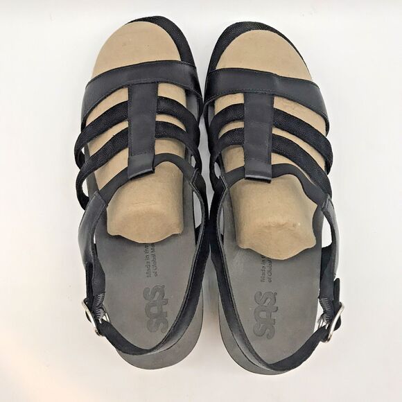 SAS Allegro Leather Heeled  Sandals Women's 11 M Strappy Black Elastic Mid Heels - Picture 6 of 11